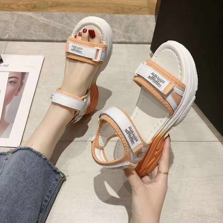 [LOẠI 1-ĐẾ TPR-SẴN] Sandal  2 quai ngang Ulzzang nâng độn đế cao 4cm trend màu Cam /xanh cá tính mới đẹp