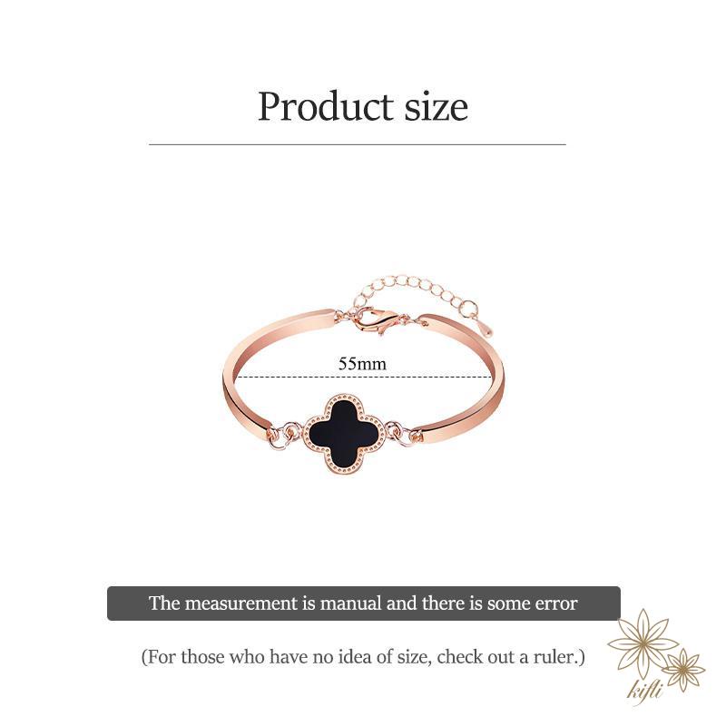 Vòng tay mạ vàng bằng thép titan hình cỏ bốn lá thời trang Hàn Quốc