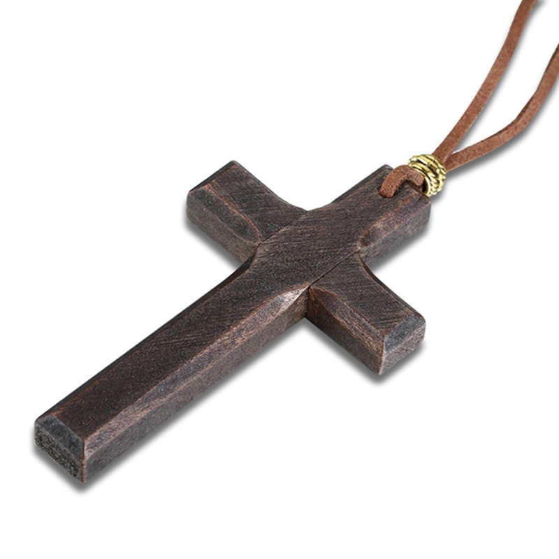 Vòng cổ Da Mặt Thánh Giá Bằng Gỗ Màu Đen / Nâu Dành Cho Nam