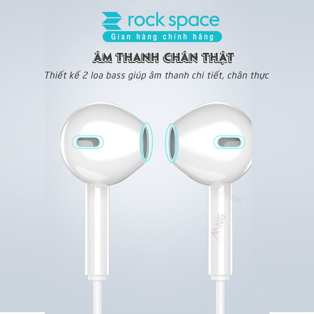 Tai nghe nhét tai có dây Rockspace ES05 cho iphone, samsung, Huawei, Vsmart, có mic, jack cắm 3.5 - Hàng chính hãng