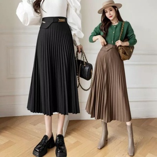 Chân váy dài xếp ly dây xích hàng QC