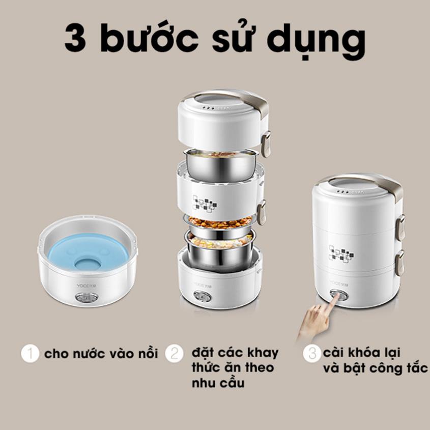 Hôp cơm cắm điện, chức năng hâm nóng và giữ nhiệt đồ ăn, 3 ngăn inox không gỉ thích hợp cho nhân viên văn phòng