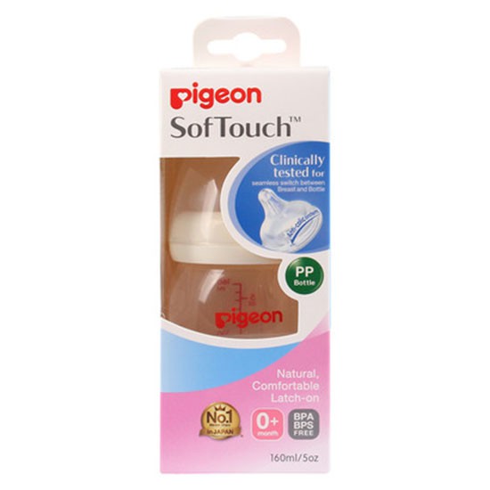 Bình sữa Pigeon PP Plus Cổ rộng 160ml với núm đi kèm size S ( 0-3 tháng)