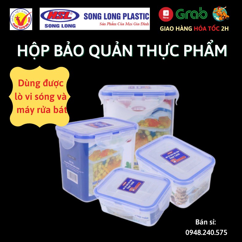 Hộp đựng thực phẩm 1220ml, 850ml, 450ml, 300ml Four Lock nhựa có nắp đậy tủ lạnh, lò vi sóng, máy rửa bát Song Long