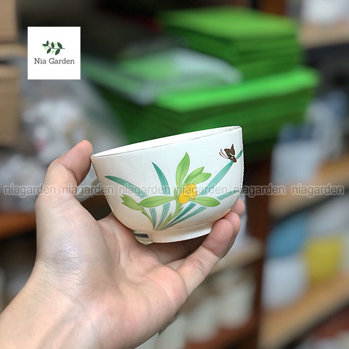 (G137) Chậu sứ trồng sen đá xương rồng gốm sứ Nhật Bản mini (đã khoan lỗ) Nia Garden GSN