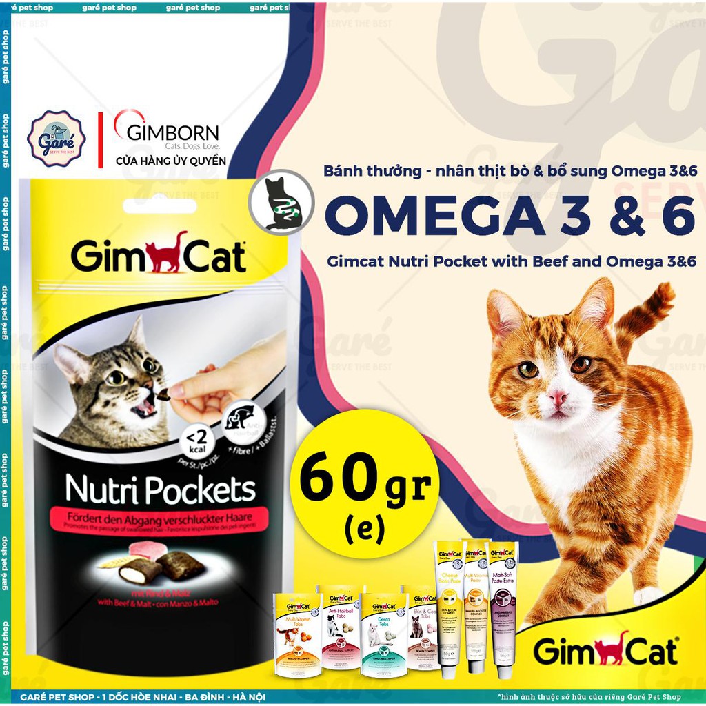 Bánh thưởng Gimcat vị thịt bò & mạch nha tiêu búi lông cho mèo - GimCat Nutri Pockets with Beef and Malt cat snack (60g)