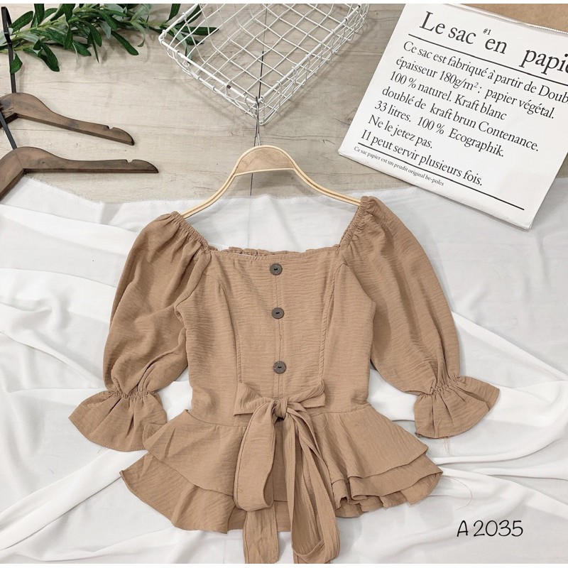 Áo kiểu peplum cột nơ  A2035