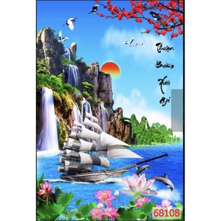 Tranh phong cảnh dán tường 3d tranh lụa trang trí kt 120x80cm