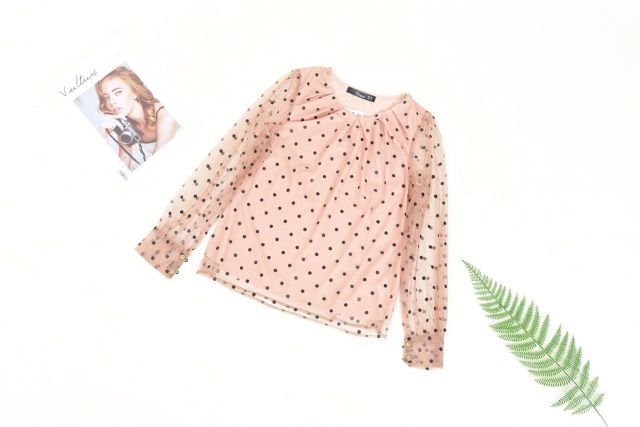 Sơ mi oriana chấm bi màu nâu tây