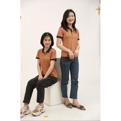 Áo Polo Nữ Màu Nâu BLUECHIC Cổ Bẻ xanh tím than Vải Poly Cá Sấu Co Giãn Dáng Công Sở Trẻ Trung NF016