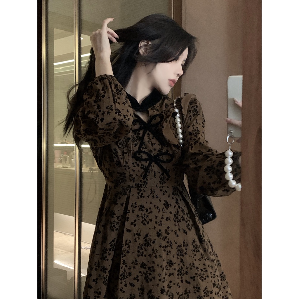Đầm Perty in hoa phối bèo thời trang vintage xinh xắn cho nữ