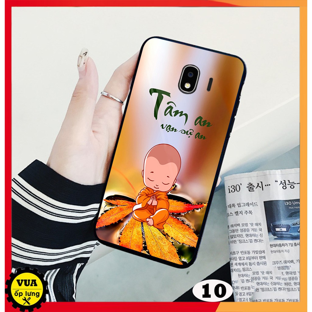 Ốp lưng kính cường lực dành cho điện thoại Samsung J4 - J2 pro in hình hoa sen tâm an vạn sự an và chú tiểu