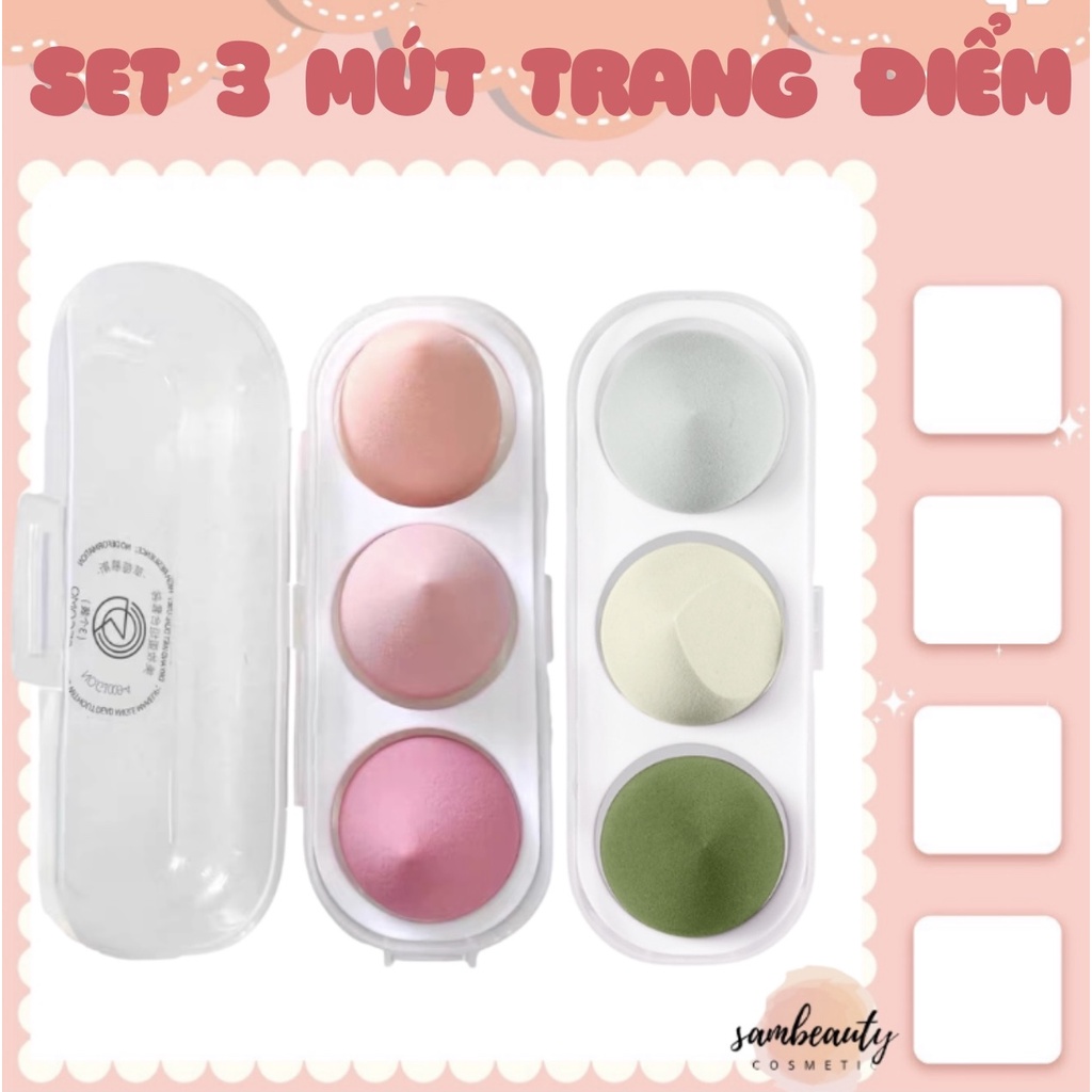 SET 3 MÚT TÁN KEM NỀN MỀM MỊN THẤM HÚT TỐT DỄ DÀNG TẠO LỚP NỀN MỎNG NHẸ LÂU TRÔI SamBeauty
