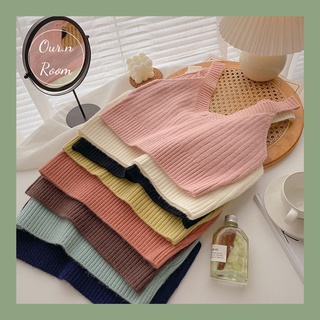 Áo croptop len không tay cổ tim phong cách hàn quốc