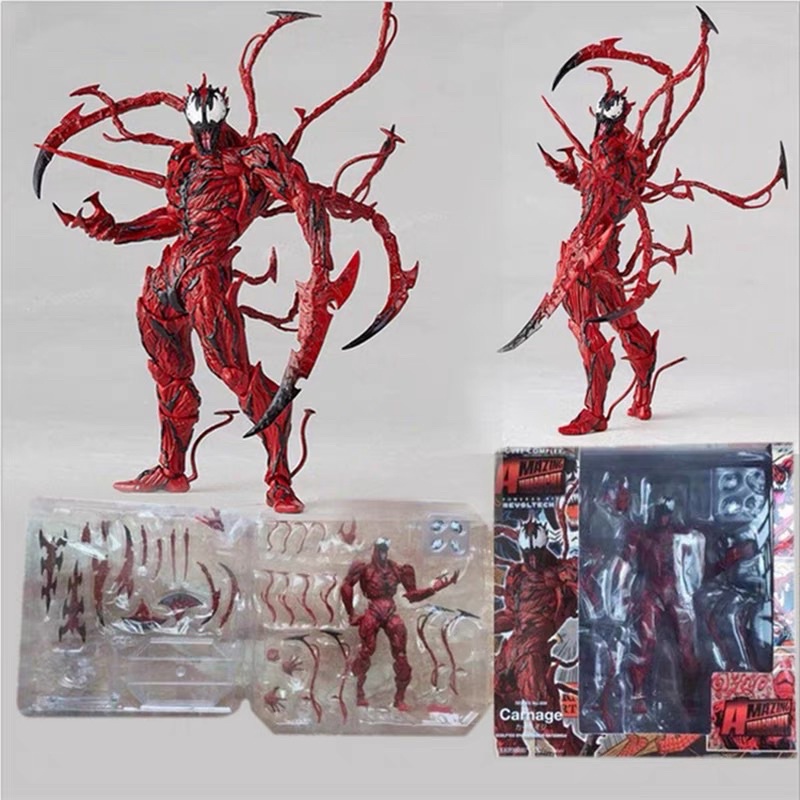 [RẺ NHẤT SHOPEE] Mô Hình Carnage Red Venom Revoltech Full Box-Mô Hình Carnage Red Venom Có Khớp Cử Động