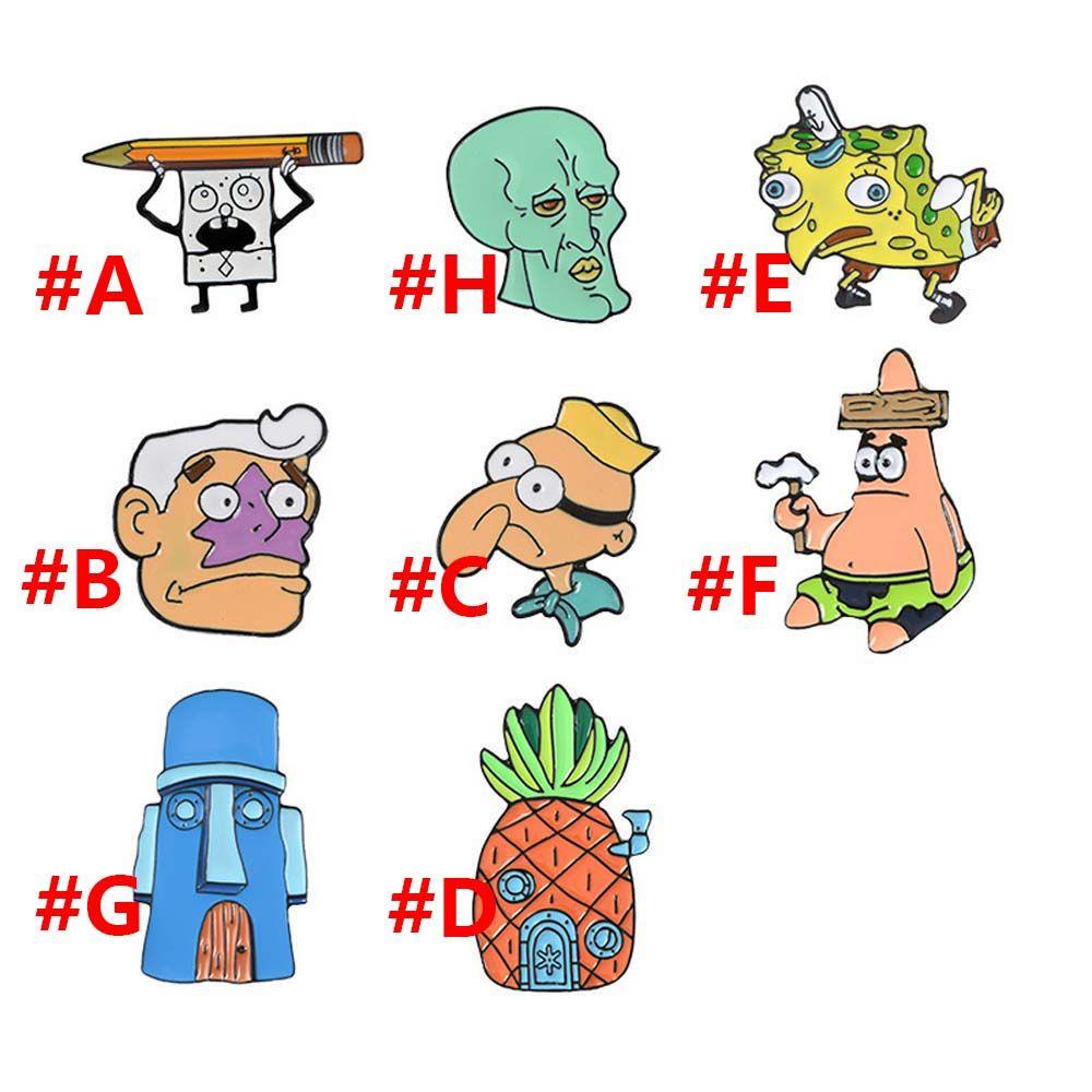 Qqmall Ghim Cài Cổ Áo Họa Tiết Nhân Vật Hoạt Hình SpongeBob Patrick Star Bob Dứa Mực Tráng Men