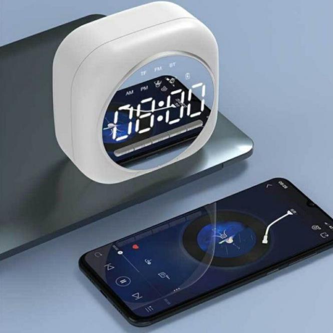 XịnRẻ Loa Bluetooth Q12 Tích Hợp Đồng Hồ Báo Thức Đài FM Màn Hình Gương Hiển Thị Đèn Led - Loa Mini Siêu Trầm Đa Năng