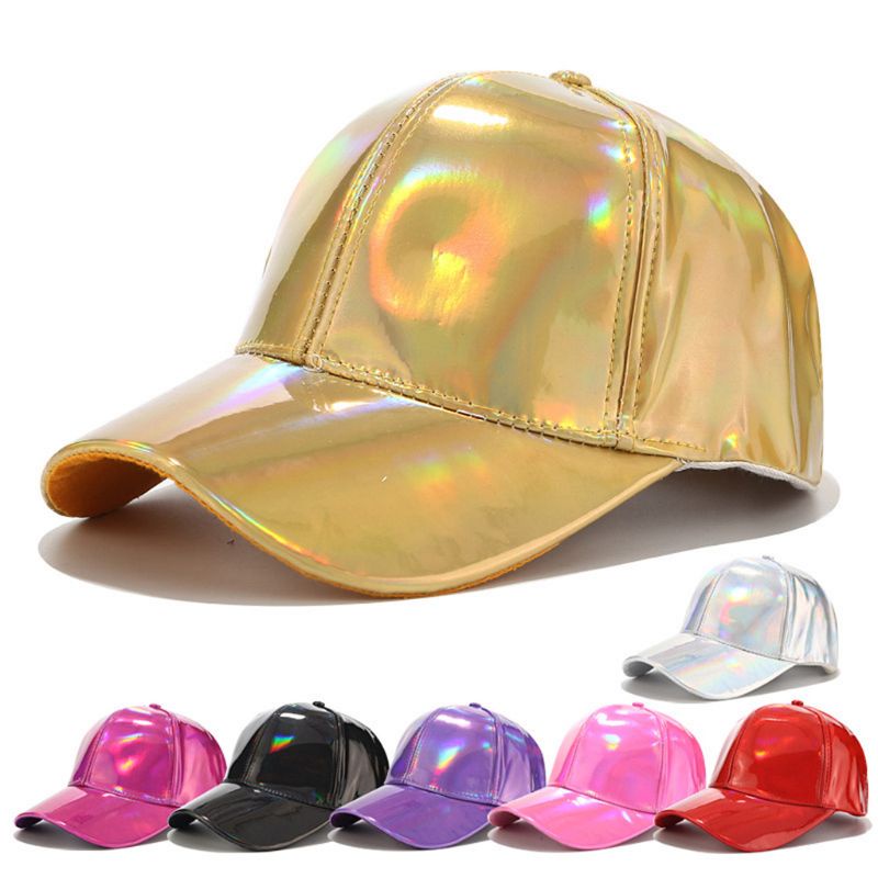 Xiangbao Mũ Lưỡi Trai Giả Da Màu Cầu Vồng Phản Quang Lấp Lánh Phong Cách Hip Hop Có Dây Đeo Điều Chỉnh Được
