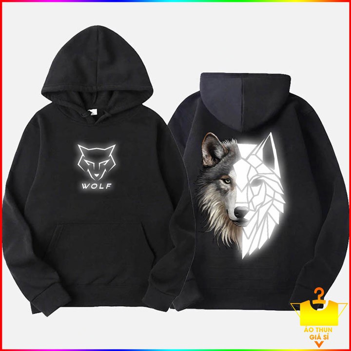 Áo khoác Hoodie nỉ ngoại cao cấp in hình Sói phản quang Nam Nữ
