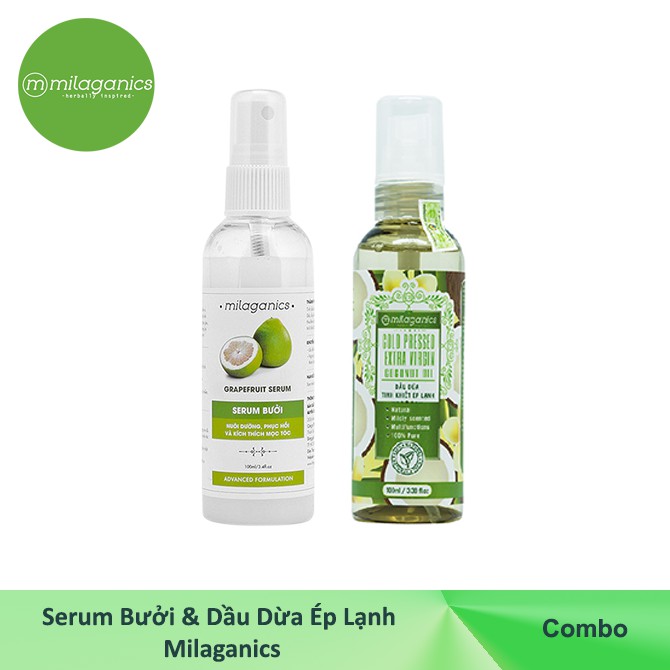 Serum bưởi MILAGANICS 100ml và Dầu dừa Ép lạnh MILAGANICS 100ml | BigBuy360 - bigbuy360.vn