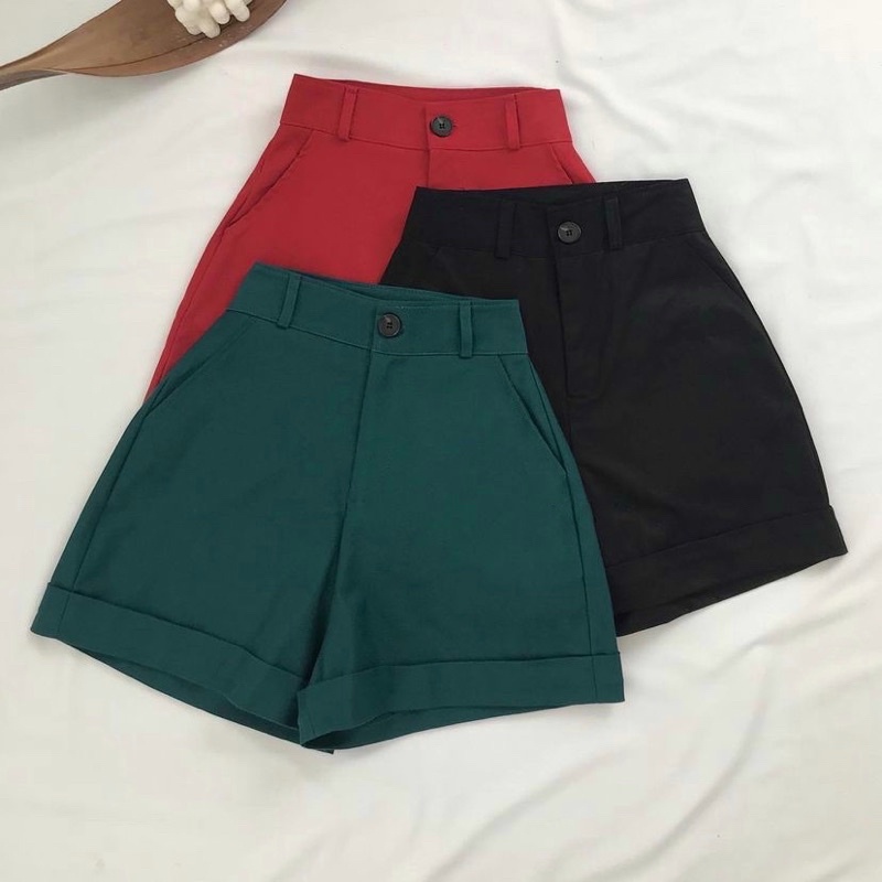 Quần Short Kaki Nữ Form Rộng Cạp Cao Ullzang
