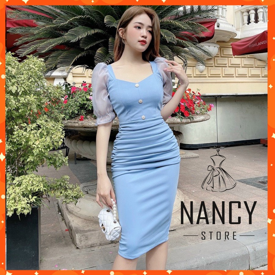 Váy đầm body cao cấp thiết kế cổ vuông tay lửng bồng | BigBuy360 - bigbuy360.vn