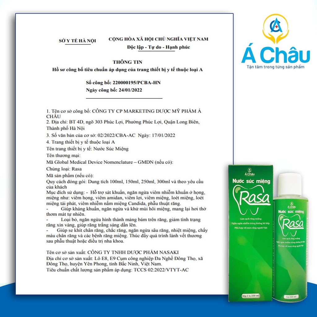 Nước súc miệng RASA KIDS hỗ trợ kháng khuẩn và ngăn ngừa hôi miệng 250ml