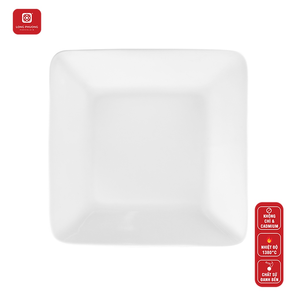 Đĩa sứ vuông trắng cao cấp Long Phương kích thước 17 cm và 20 cm