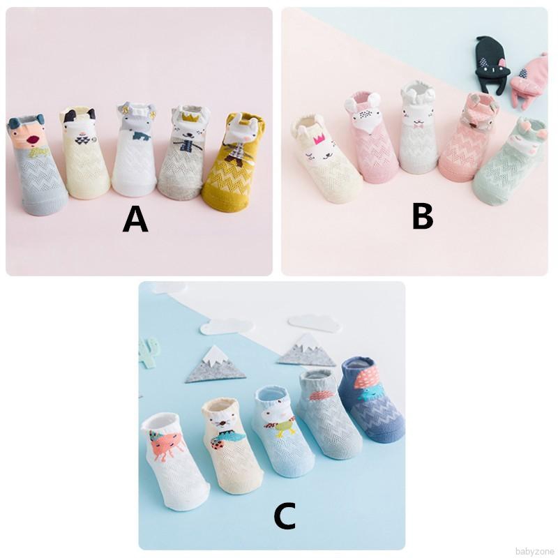 Bộ 5 đôi tất chân chất liệu cotton chống trượt họa tiết hoạt hình xinh xắn cho bé