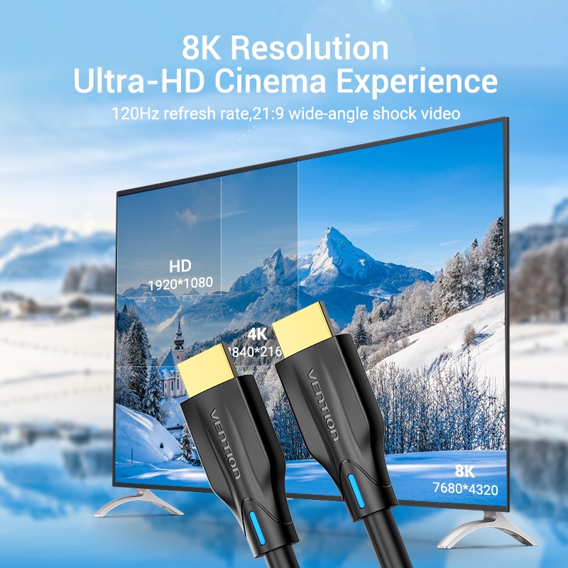 Cáp Vention HDMI 2.1  8K 60Hz 4K 120Hz 3D động HDR HiFi 2K 144Hz 48Gbps tốc độ cao