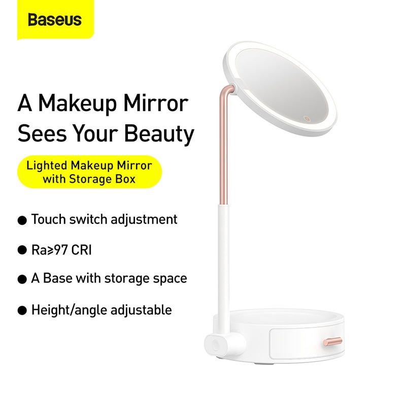 Gương Trang Điểm Baseus Smart Beauty Tích Hợp Đèn Led với hộp lưu trữ Để Bàn Tiện Dụng