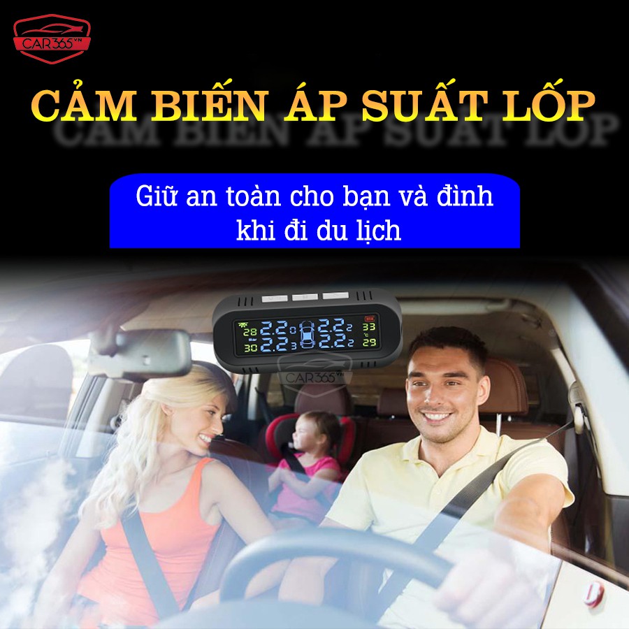 Cảm biến áp suất lốp ô tô xe hơi Car365 CHÍNH HÃNG - Màn hình màu gắn kính lái sạc năng lượng mặt trời - CAR28