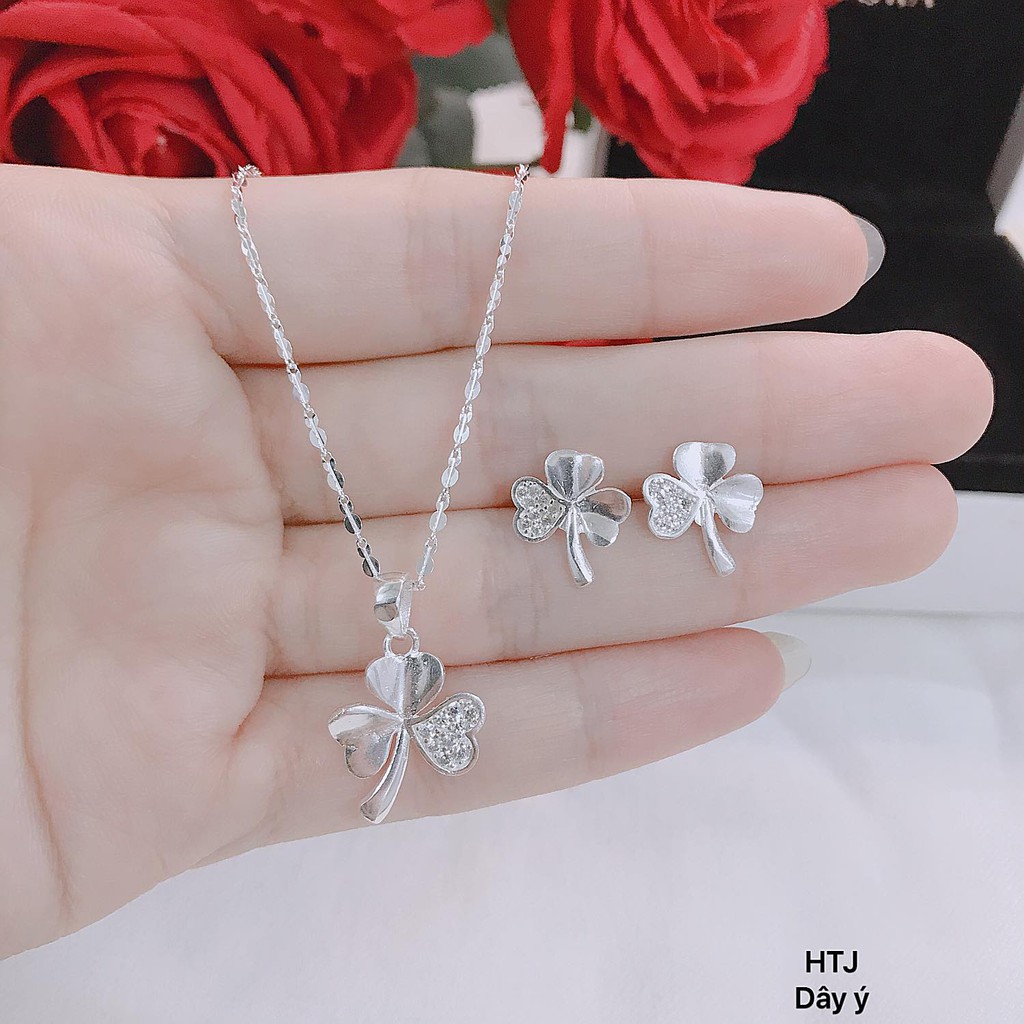 BỘ DÂY CHUYỀN BÔNG TAI CỎ 3 LÁ BẠC TA DỄ THƯƠNG