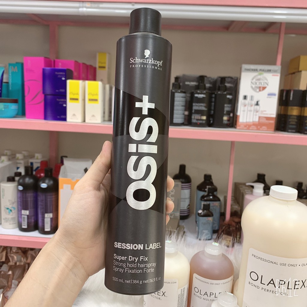 Keo xịt giữ kiểu tóc cứng Schwarzkopf OSIS+ Session Label Super Dry Fix Strong Hold Hairspray 500ml (hàng chính hãng)