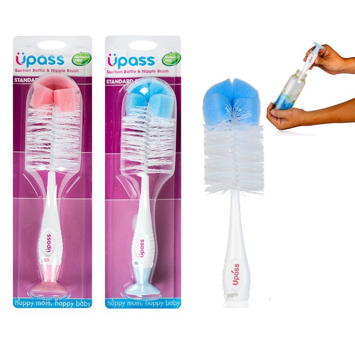 Bộ chổi cọ rửa bình sữa và núm ti không BPA thương hiệu Upass nhập khẩu Thái Lan ( có đế hút chân không chống rơi đổ)