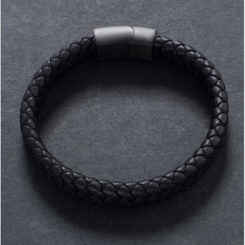 Vòng tay da bện tay màu đen cho nam