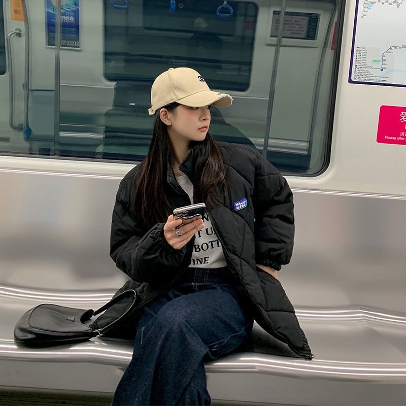 Áo Khoác Bông Quả Trám Áo Khoác Phao Bánh Mì Cổ Cao Bo Chun Phong Cách Nữ Sinh Hàn Quốc