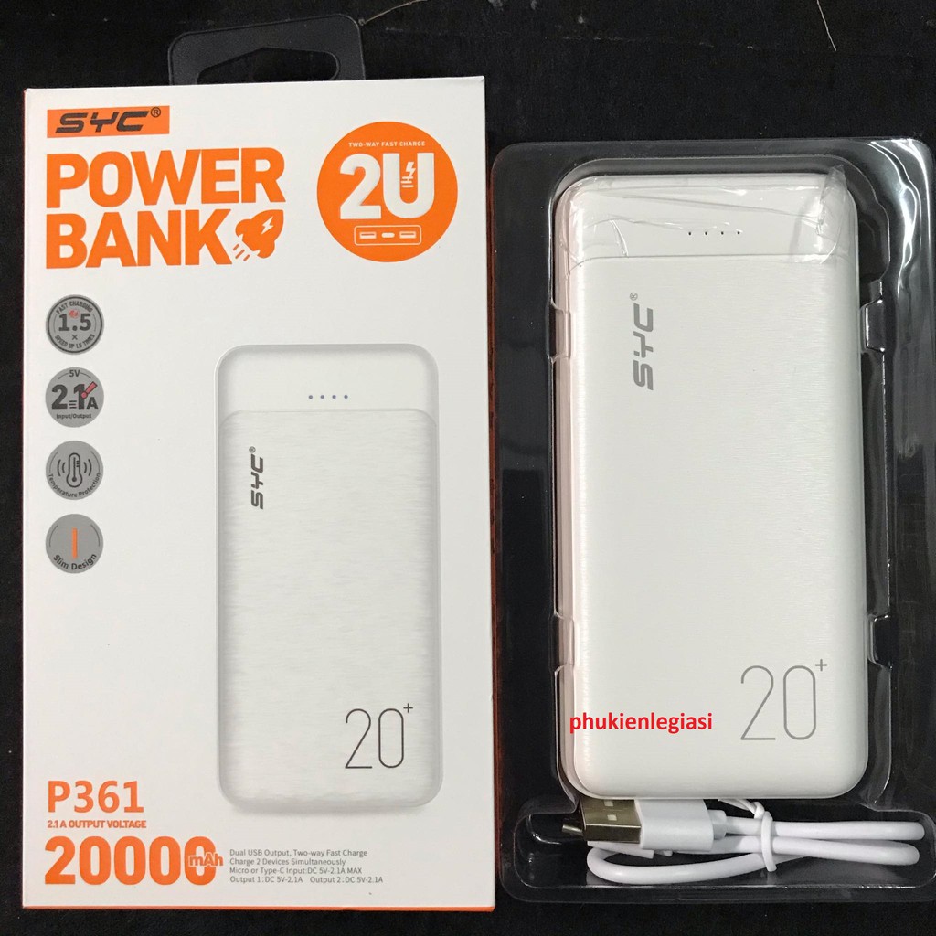 Pin SDP 20000MAH SYC P361 S236 P382 có 2 cổng usb