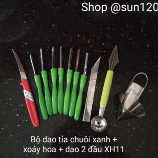 Bộ dao tỉa hoa quả H11 chuôi xanh xoáy hoa tạo kiểu trái cây