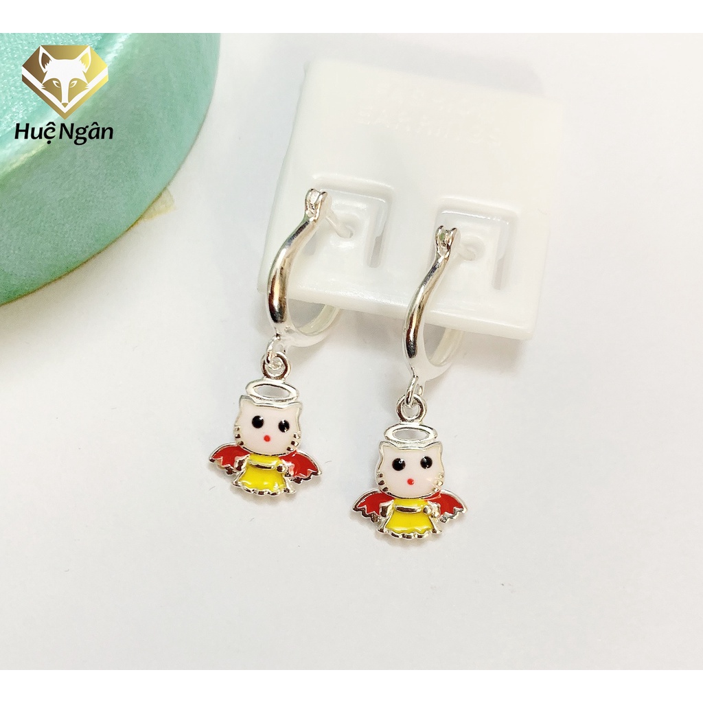 Bông tai Trẻ em bạc Ý 925 Huệ Ngân - Mèo kitty Thiên thần RYE141115