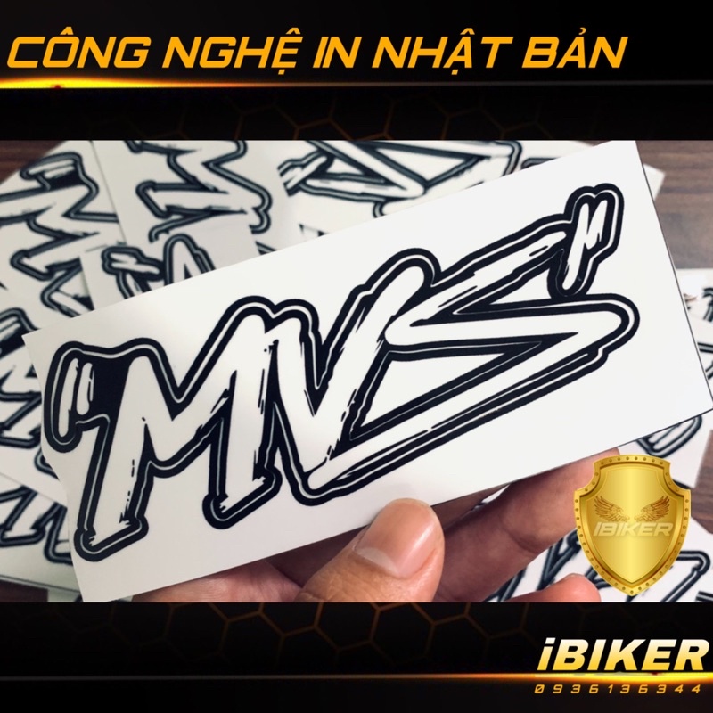 Tem Sticker Logo MVS Modern Vespa Saigon 12x4cm chất liệu decal chính hãng McCAl ISO9001/SHINLUNG dán xe, nón bảo hiểm