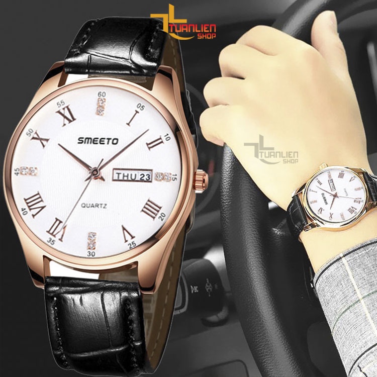 Đồng Hồ Nam Chính Hãng SMEETO, Dây Da, Có Lịch, Chống Nước Tốt, Tặng Hộp Đồng Hồ Và Pin Dự Phòng
