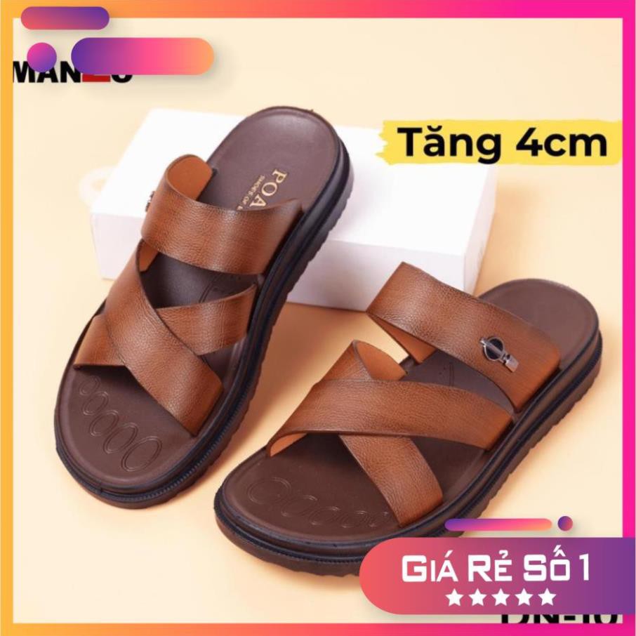 [Sale 3/3] [DA BÒ THẬT] Dép nam Xăng-đan đế cao 4cm quai chéo da bò cao cấp Manzo DN-101 Sale 11 < ` P:{