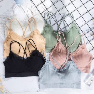 Áo bra cotton viền ren, áo bra dây chéo