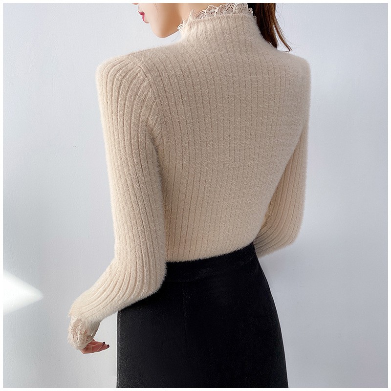 HÀNG NHẬP - ÁO LEN NỮ LÔNG MỀM CAO CỔ TAY PHỐI REN SIÊU XINH - DL57124 | BigBuy360 - bigbuy360.vn