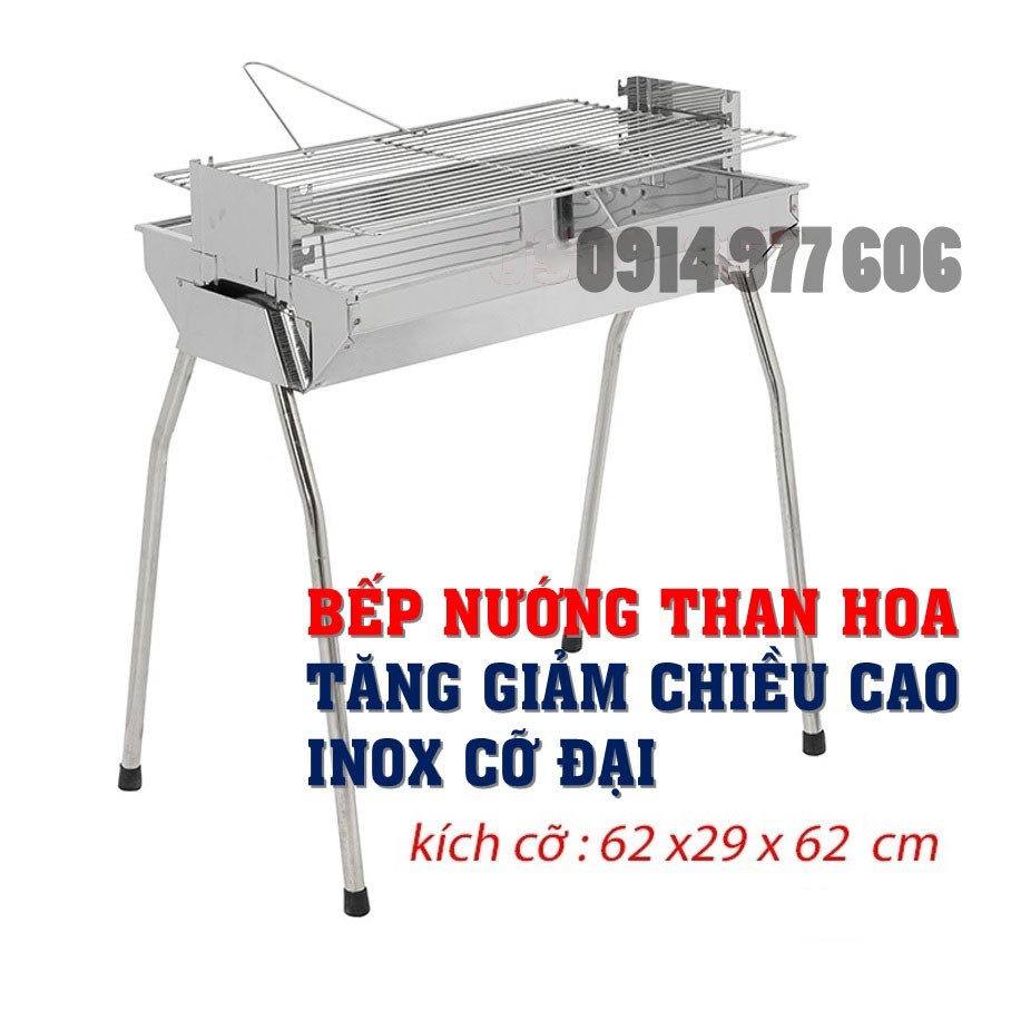 BẾP NƯỚNG THAN HOA thay đổi chiều cao, INOX toàn phần 100%