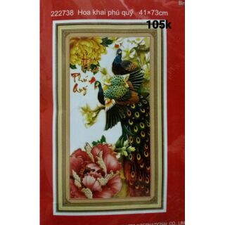 Tranh thêu chữ thập chim công Hoa khai phú quý 222738 (chưa thêu)