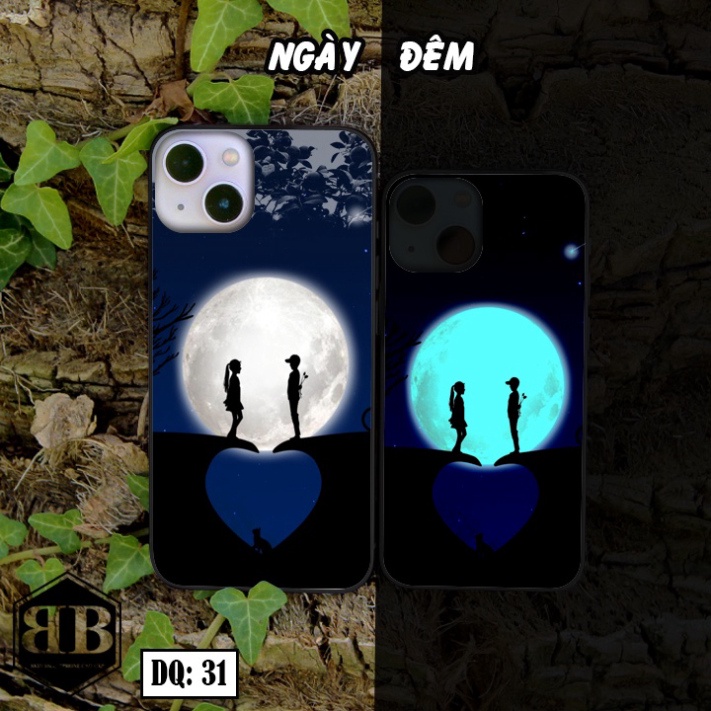 Ốp lưng kính Dạ Quang Iphone 13 / Iphone 13 Mini phát sáng trong đêm hình gấu siêu xinh
