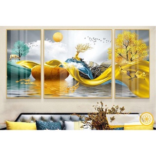 Tranh tráng gương hươu vui dưới trăng thd269