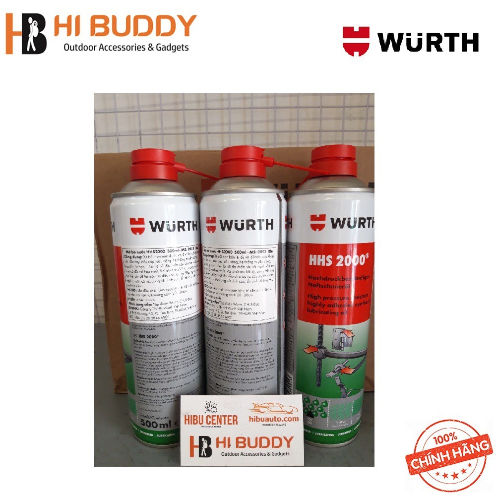 Bộ 6 Chai Mỡ Bò Nước Bôi Trơn Chịu Nhiệt Wurth HHS 2000 (500ml) 0893106